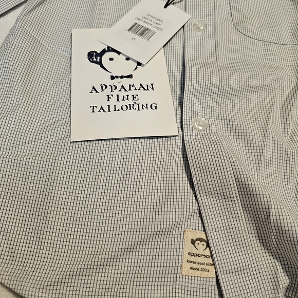 Appaman Standard Oxford Button Up Dress Shirt, Gray/White Check, Size 3T, NEW! - Picture 2 of 5